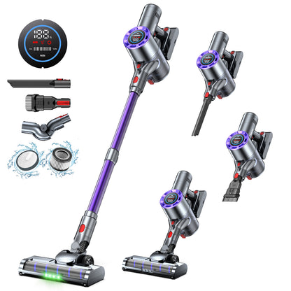 Airpher 掃除機 コードレス【55KPa超強吸引&自立式&LEDディスプレイ搭載&収納充電スタント付き】スティック掃除機 60分連続稼働 4つの緑LEDライト付き 大容量 着脱式バッテリー 4.5h急速充電 550W HEPAフィルター 軽量 ワンタッチゴミ捨て 絡まないヘッド