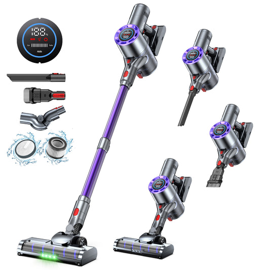Airpher 掃除機 コードレス【55KPa超強吸引&自立式&LEDディスプレイ搭載&収納充電スタント付き】スティック掃除機 60分連続稼働 4つの緑LEDライト付き 大容量 着脱式バッテリー 4.5h急速充電 550W HEPAフィルター 軽量 ワンタッチゴミ捨て 絡まないヘッド