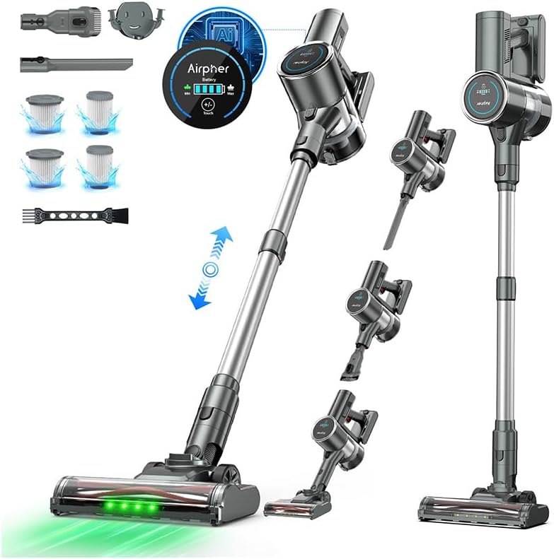 掃除機 コードレス【8月新登場・25800KPa吸引力】550W BLDCブラシレスモーター ADS AI制御 自走式 自立式 着脱式バッテリー