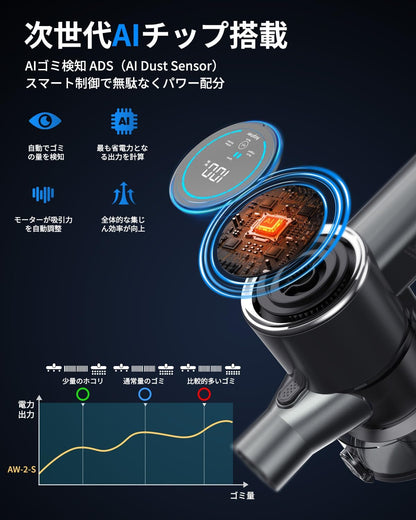 掃除機 コードレス【8月新登場・25800KPa吸引力】550W BLDCブラシレスモーター ADS AI制御 自走式 自立式 着脱式バッテリー