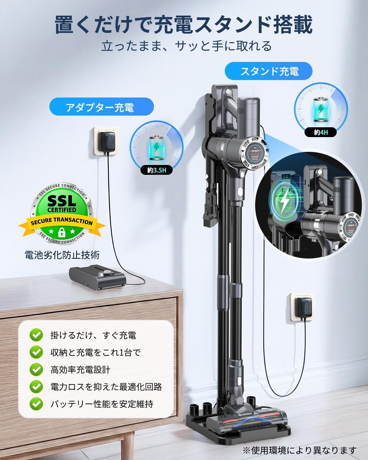 コードレス掃除機【2027年初来発売・460KPaスーパー吸引パワー】550Wブラシレスモーター、3nm世代AI制御チップ、自動吸引調整、自走式/立置式、サイクロンスタイル、充電・収納スタンド付き、最大60分稼働、着脱式バッテリー、8層ろ過システム、第6世代光学式、絡み合わないブラシ、軽量・サイレント・テレスコピックチューブ、スマートLEDディスプレイ、3年保証、エアファー