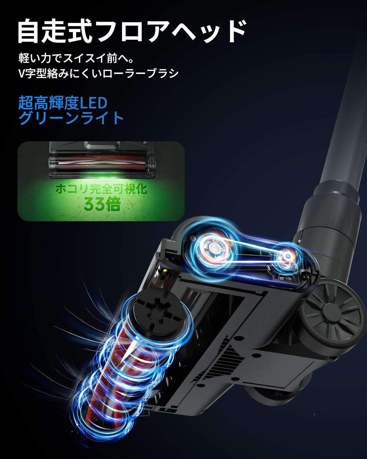 掃除機 コードレス【8月新登場・25800KPa吸引力】550W BLDCブラシレスモーター ADS AI制御 自走式 自立式 着脱式バッテリー