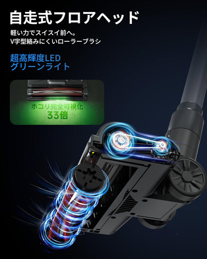 掃除機 コードレス【8月新登場・25800KPa吸引力】550W BLDCブラシレスモーター ADS AI制御 自走式 自立式 着脱式バッテリー