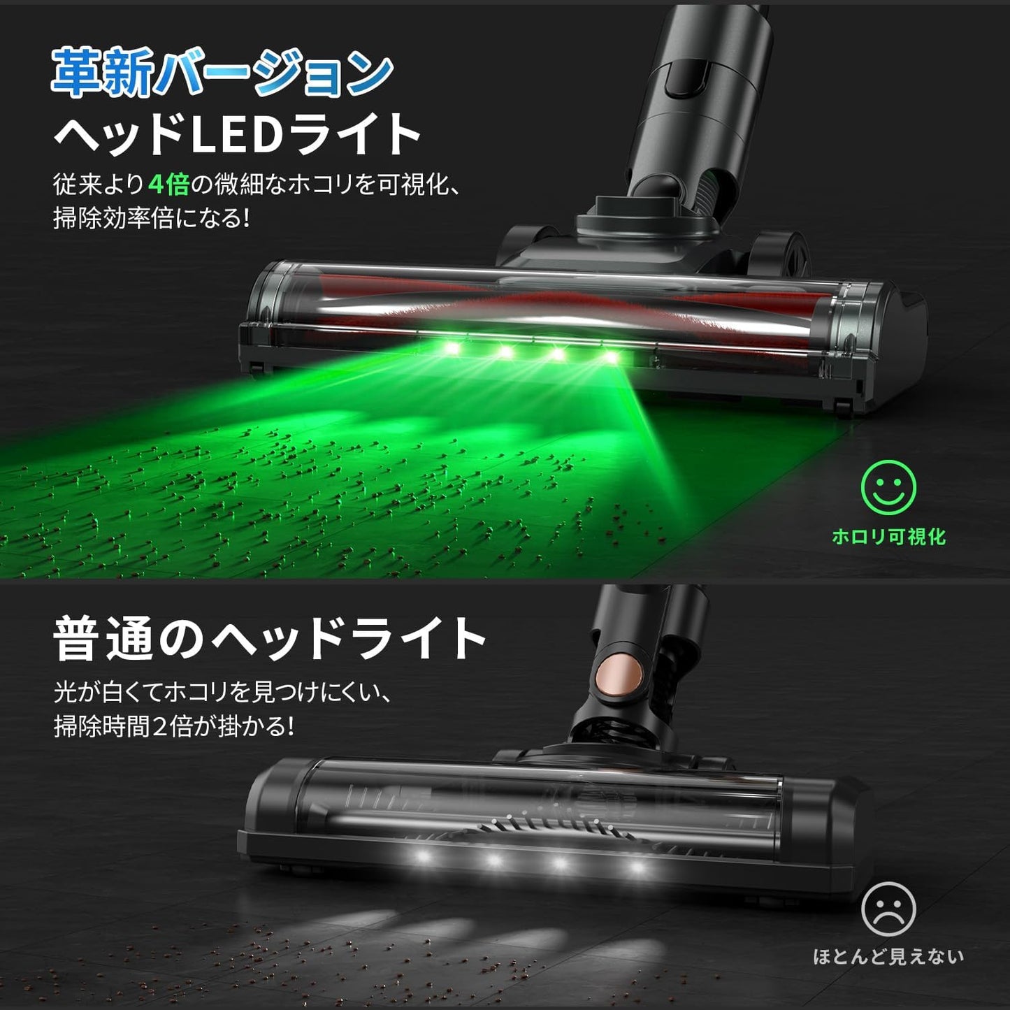 掃除機 コードレス 【55000pa強力吸引・自立式・新登場！】Airpher コードレス掃除機 強力 55kPA 60分連働 LED液晶ディスプレイ 軽量 低騒音 伸縮パイプ 5重濾過システム 1L集塵 自立可能 着脱式バッテリー 壁掛け収納 充電式 左右180°上下90°回転 LEDライト4つ付 ワンタッチゴミ捨て ソファー/卓上/本棚/サッシ/車 年内掃除 父の日 プレゼント