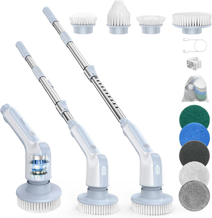 バスポリッシャー コードレス 電動お風呂掃除ブラシ 120分間連続使用 9つ替えブラシ付き 電量表示【伸縮型パイプ/浴槽/トイレ掃除】