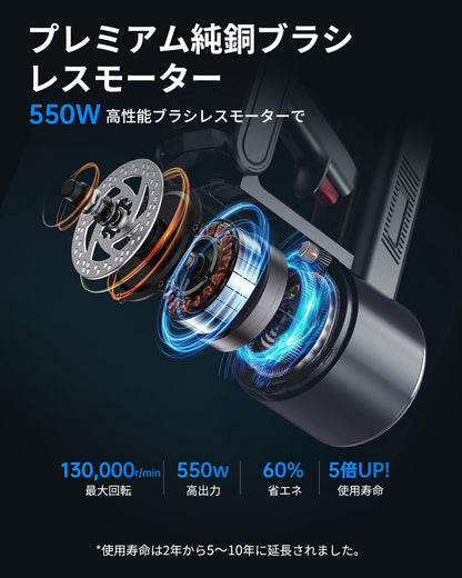 掃除機 コードレス【8月新登場・25800KPa吸引力】550W BLDCブラシレスモーター ADS AI制御 自走式 自立式 着脱式バッテリー