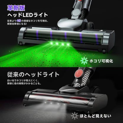 Airpher 掃除機 コードレス【55KPa超強吸引&自立式&LEDディスプレイ搭載&収納充電スタント付き】スティック掃除機 60分連続稼働 4つの緑LEDライト付き 大容量 着脱式バッテリー 4.5h急速充電 550W HEPAフィルター 軽量 ワンタッチゴミ捨て 絡まないヘッド