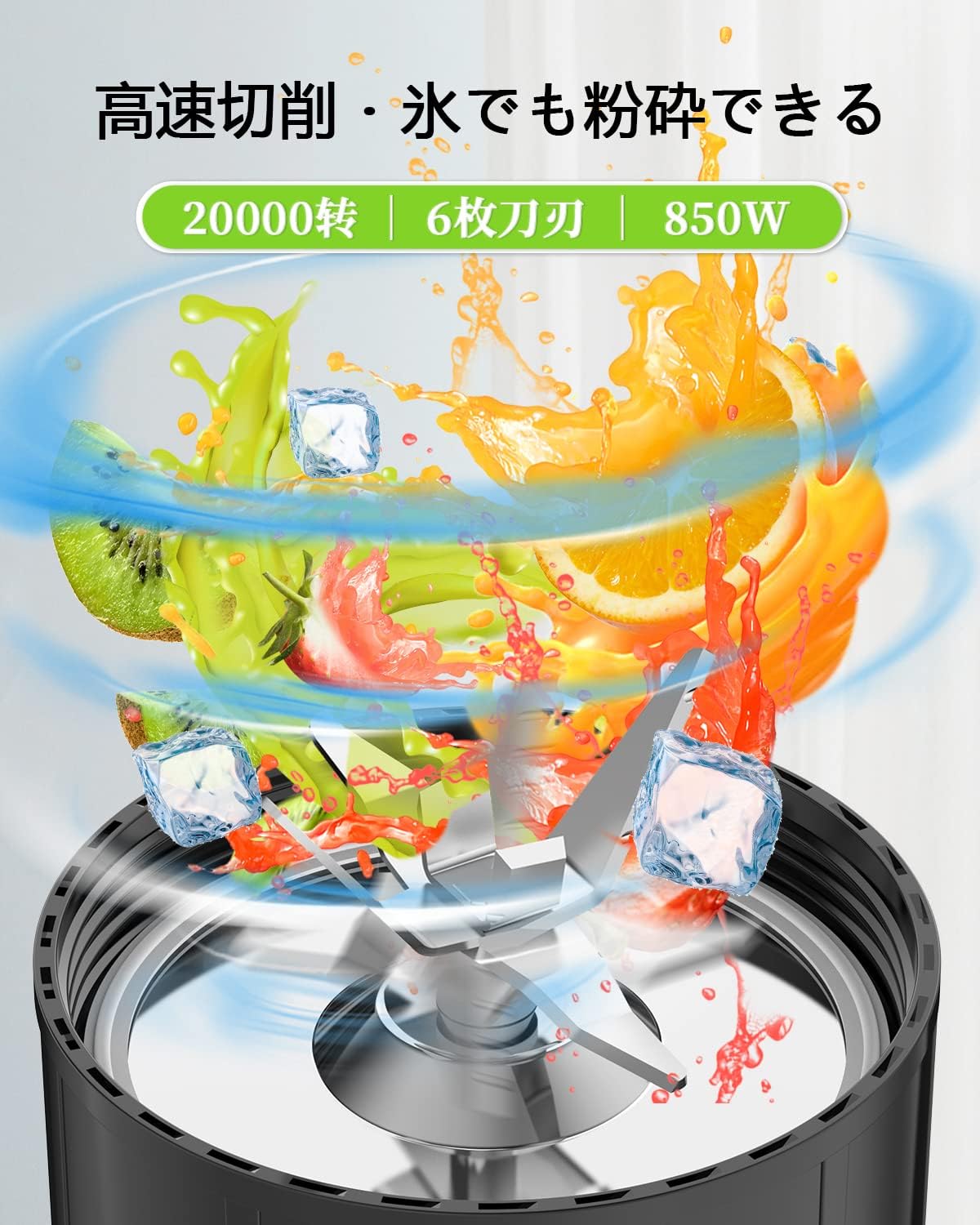 【改良版&700ML大容量】Airpher ミキサー ジューサー 氷 も 砕ける 700ml大容量 850Wハイパワー 6枚刃 20000r/min