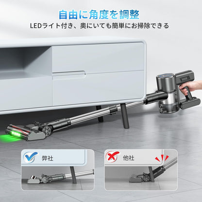 掃除機 コードレス 【強力吸引70kPa・自立式・新登場！】Airpher コードレス掃除機 強力 60分連働 LED液晶ディスプレイ 軽量 低騒音 伸縮パイプ 5重濾過システム 3H急速充電 1L集塵 自立可能 着脱式バッテリー 壁掛け収納 充電式 左右180°上下90°回転 LEDライト4つ付 ワンタッチゴミ捨て ソファー/卓上/本棚/サッシ/車 年内掃除 父の日 プレゼント (灰色)