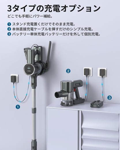 掃除機 コードレス【8月新登場・25800KPa吸引力】550W BLDCブラシレスモーター ADS AI制御 自走式 自立式 着脱式バッテリー